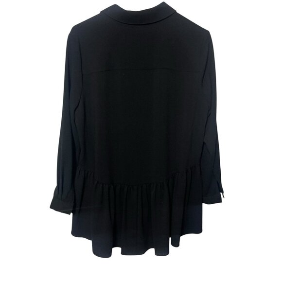 Tibi Peplum Blouse Women’s 2 Black Crepe long sleeve button up ruffle bottom - Picture 2 of 6